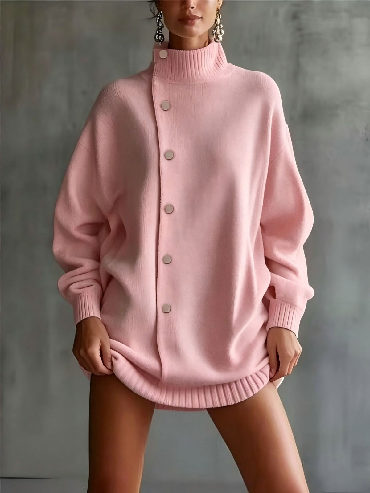 Womens Turtleneck Sweater Cardigan Knitted Outerwear for Fallwinter