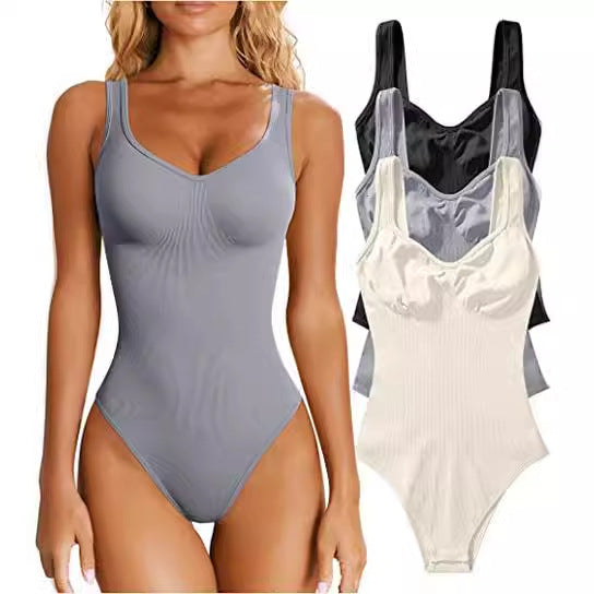 Women's Sunken Stripe Rib Sleeveless Vest Jumpsuit