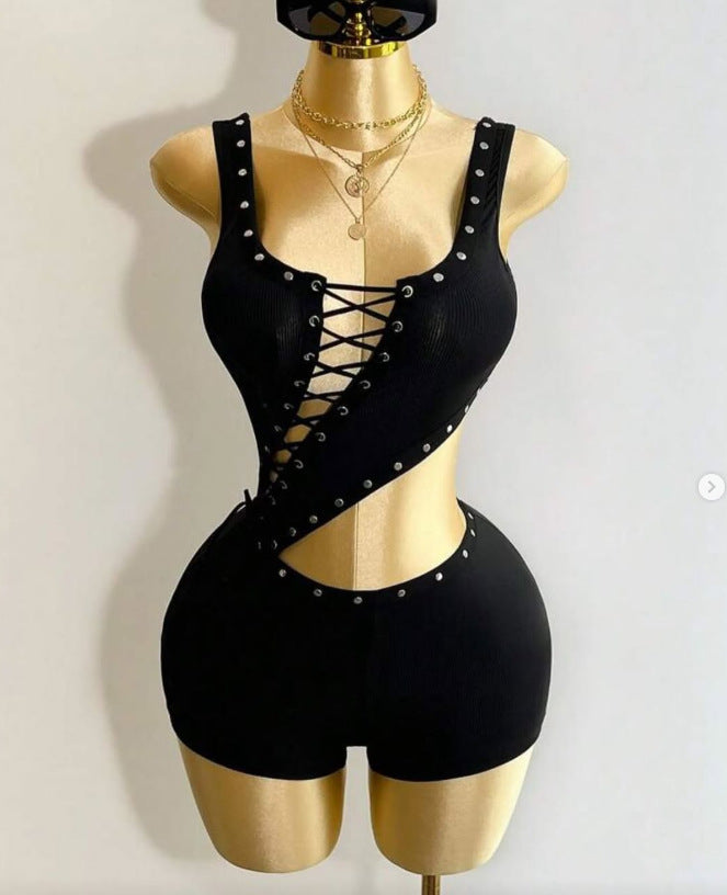 Chic Ribbed Sleeveless Romper & T-Shirt Set