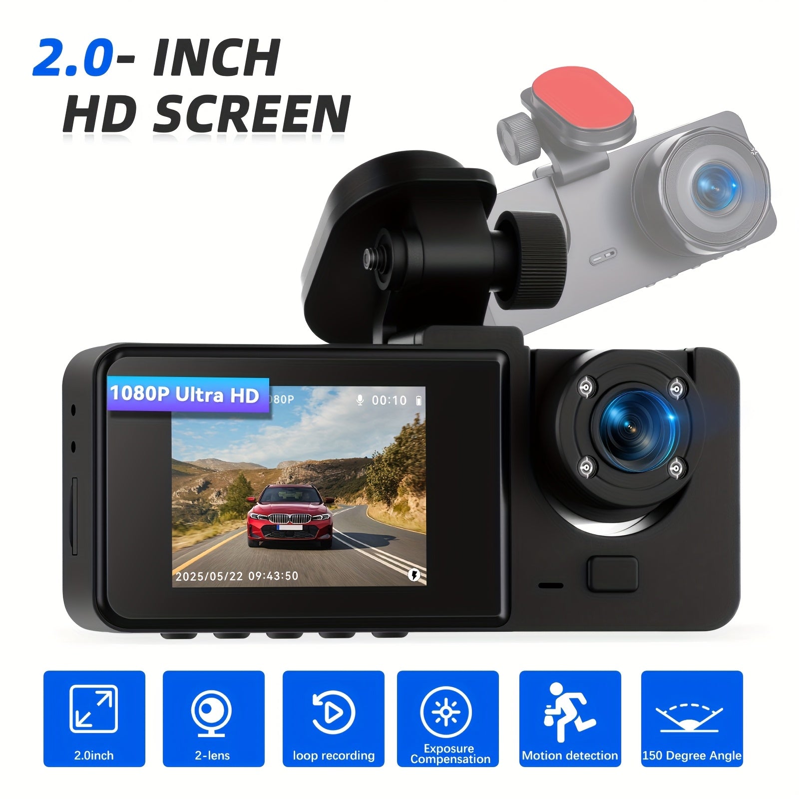 Podofo 1080P Dual Camera, Dash Cam For Cars, Front And Inside, Car Camera With IR Night Vision, Loop Recording, Wide Angle Car DVR Camera With 3.16 Inch IPS Screen, Dual Lens Car Dashboard Video Cam
