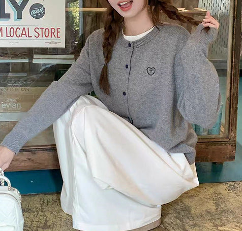 Korean Style Original Round Neck Lazy Knitted Open Sweater