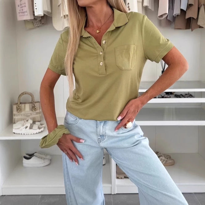 Army Green Polo Collar Pocket Tee – Comfortable & Stylish