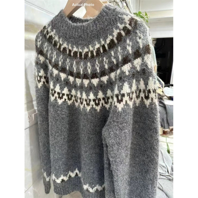 Loose-fitting Casual Sweater Womens Laid-back Style Color-block Knit Top