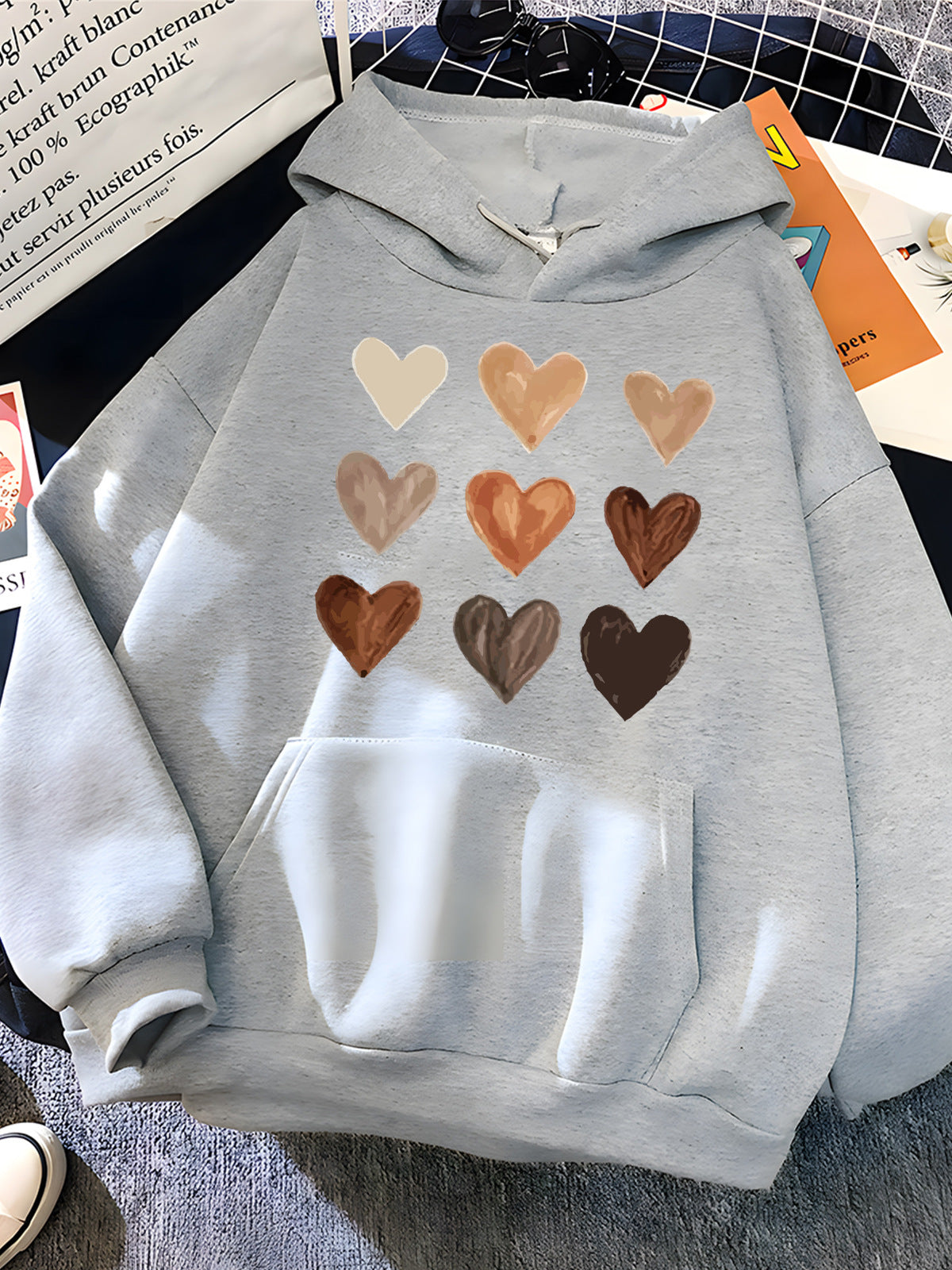 Gradient Heart Print Kangaroo Pocket Cozy Hoodie