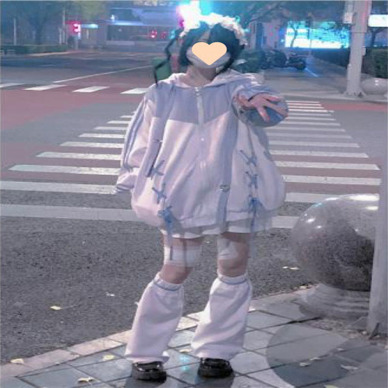 Japanese Soft Girl Watercolor Hooded Jacket & Sweater