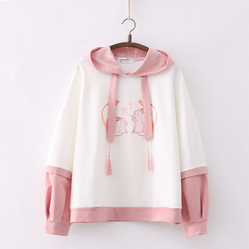 Cute Bunny Hooded Student Sweatshirt