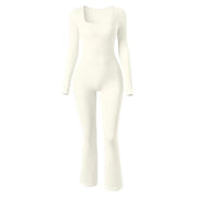 Ribbed Long-Sleeve Yoga Jumpsuit & Bell-Bottom Pants