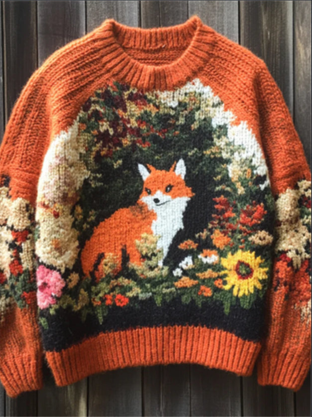 Womens Retro, Loose-fit Autumnwinter Crew-neck Pullover Sweater in a Faux-wool Style, Inspired By European and American Styles