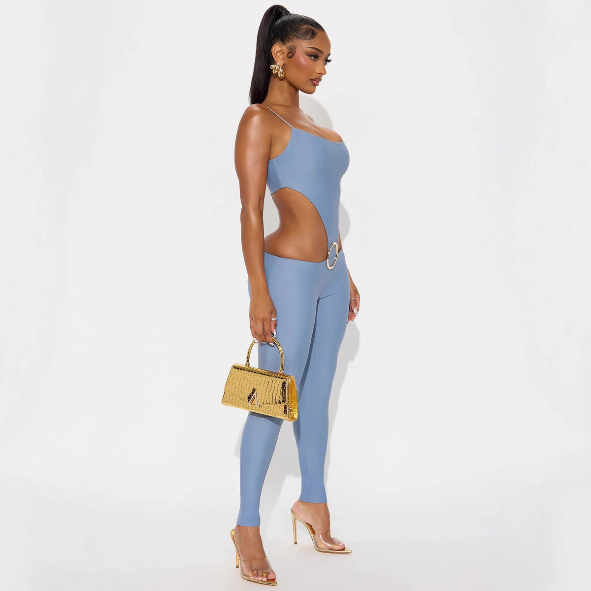 Sexy Hollow-Out Strap Top & Slim-Fit Mid-Waist Jumpsuit