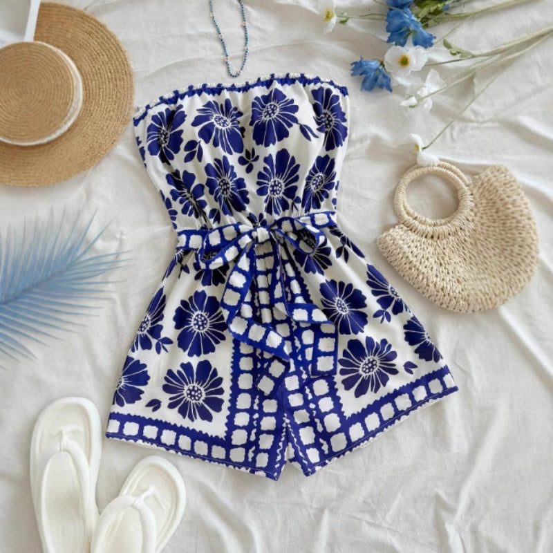 Chic Printed Backless Halter Resort Jumpsuit