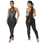 Elegant Rhinestone Slim-Fit Jumpsuit