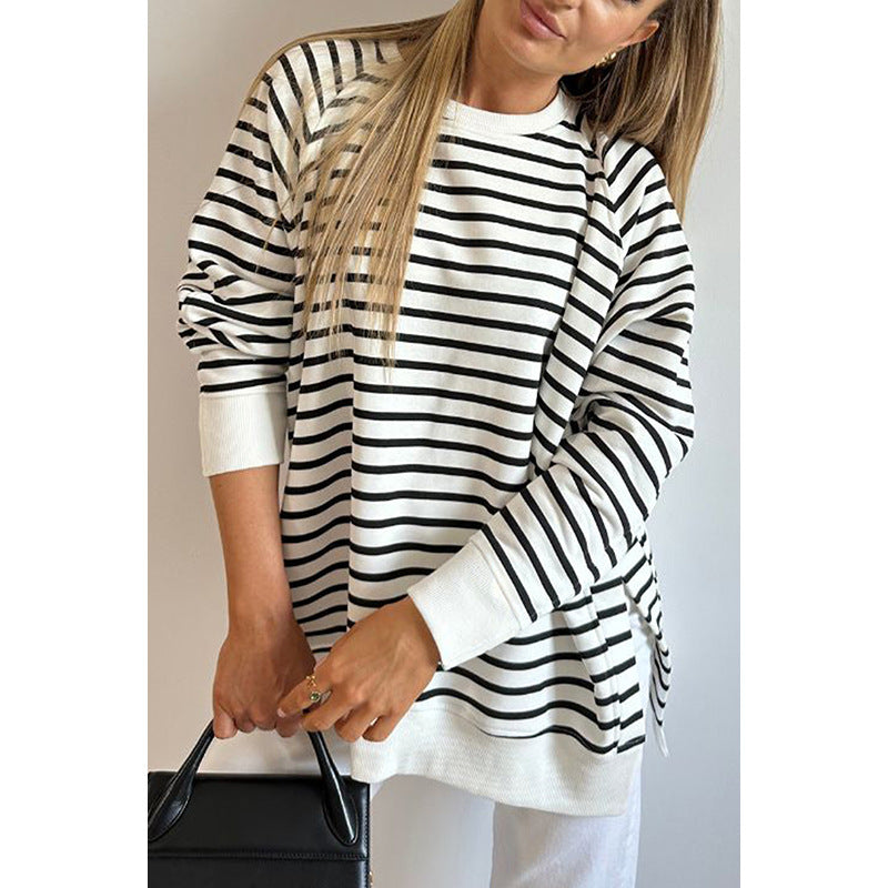 Women's Striped Round Neck Casual Pullover Sweater