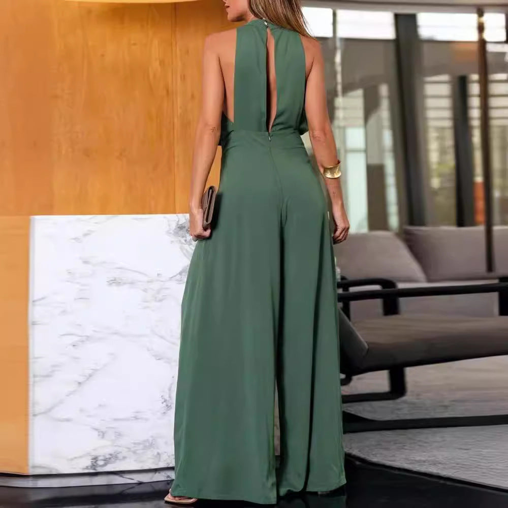 Chic Solid Color Halter One-Piece Romper