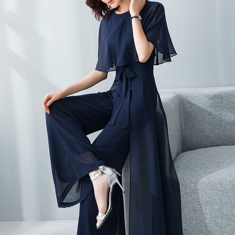 Elegant Ruffle Sleeve Wide-Leg Long Jumpsuit