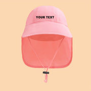 Kids Custom Bucket Hat with Neck Flap, Personalized Name/Date/Inspirational Word, Wide Brim, Adjustable Strap, 5-11 Years