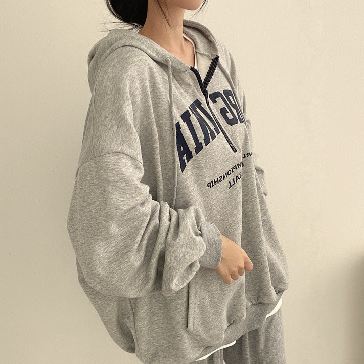 Casual Letter Print Hooded Pullover Sweatshirt