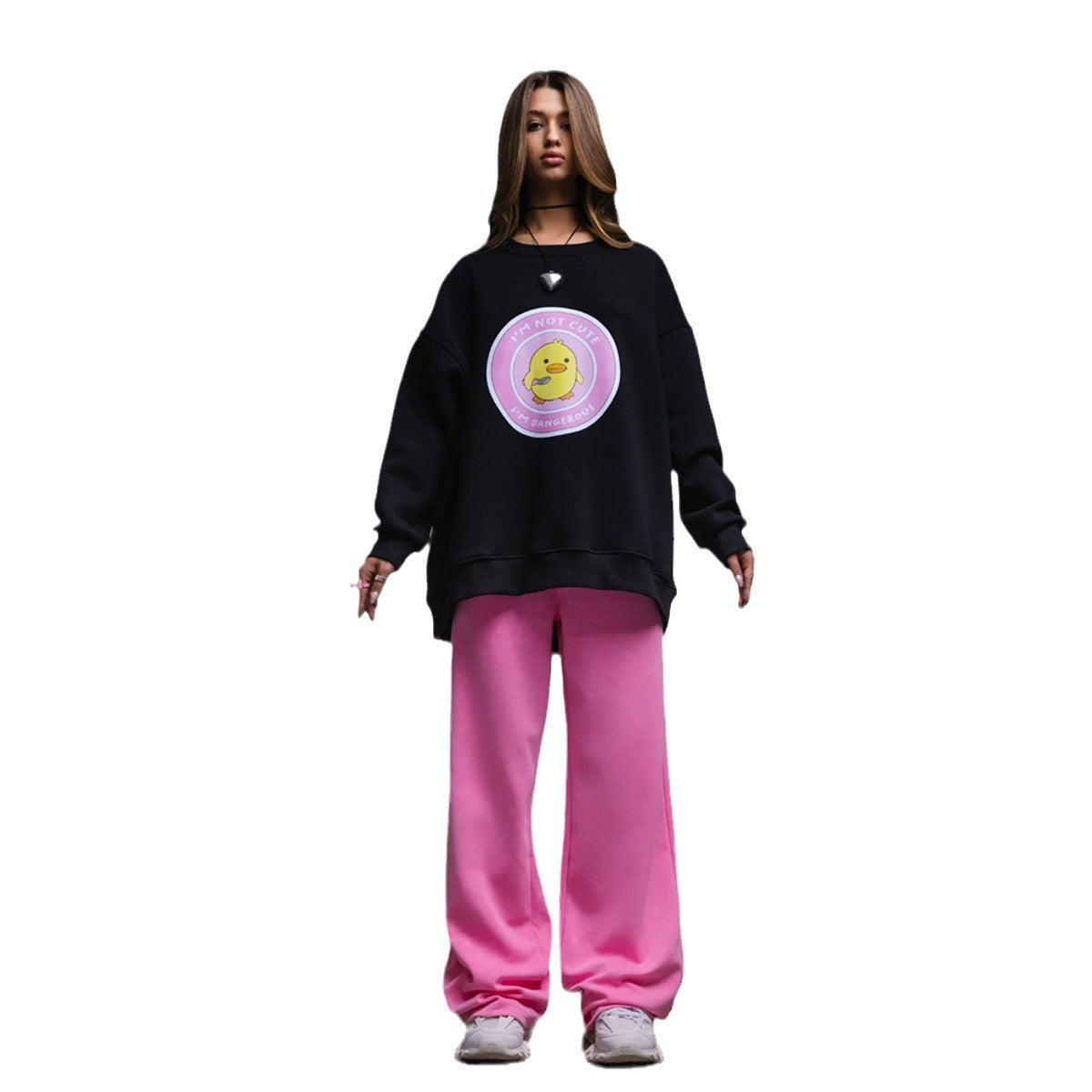 Cute Duck Print Loose Casual Sweater for Women