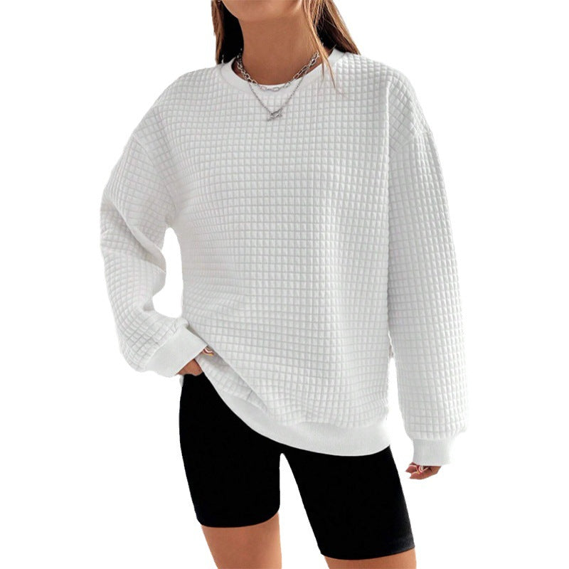 Women's Casual Waffle Knit Long Sleeve Loose Sweater