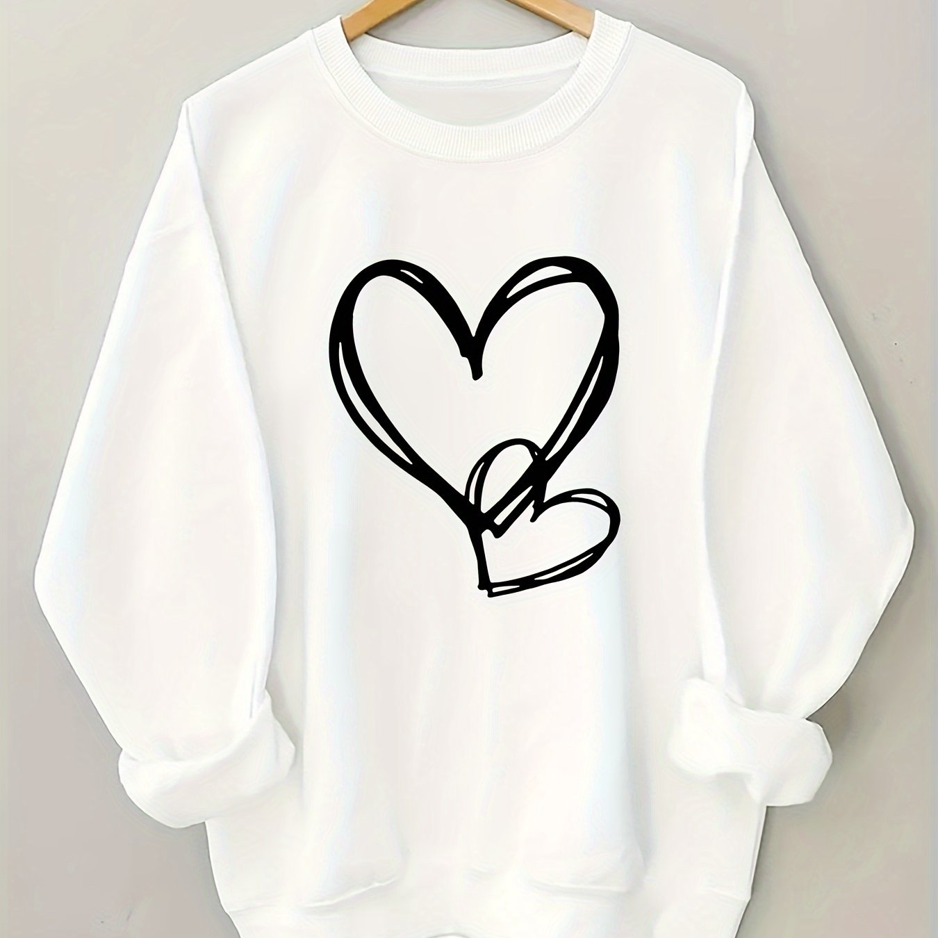 Valentine's Day Heart Print Sweatshirt, Spring/Autumn Crew Neck, Women's Plus Size