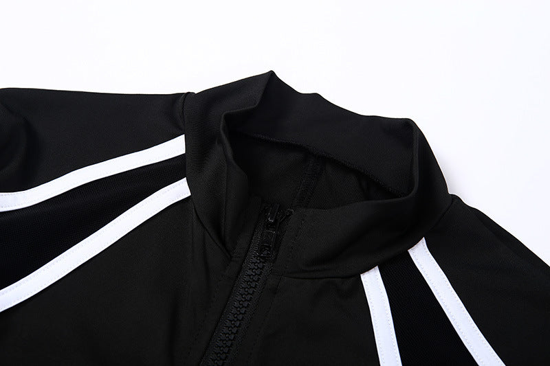Mesh stitching striped sports overalls