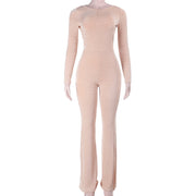 Women's Solid Warm Long-Sleeve Slim-Fit Jumpsuit