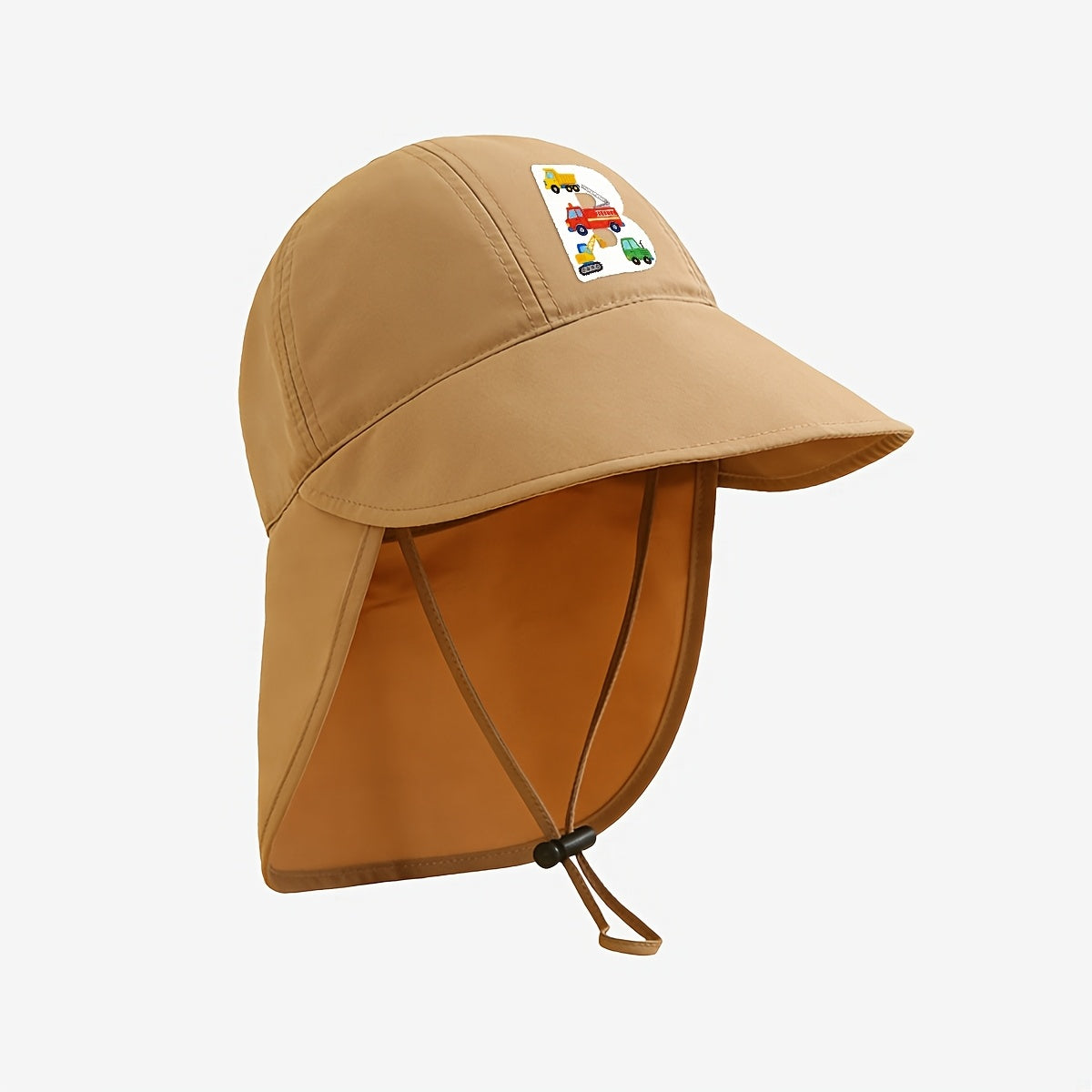 Kids' Construction Vehicle 26‑Letter Print Sun Hat with Neck Flap and Adjustable Chin Strap – Breathable, 5‑11 Years