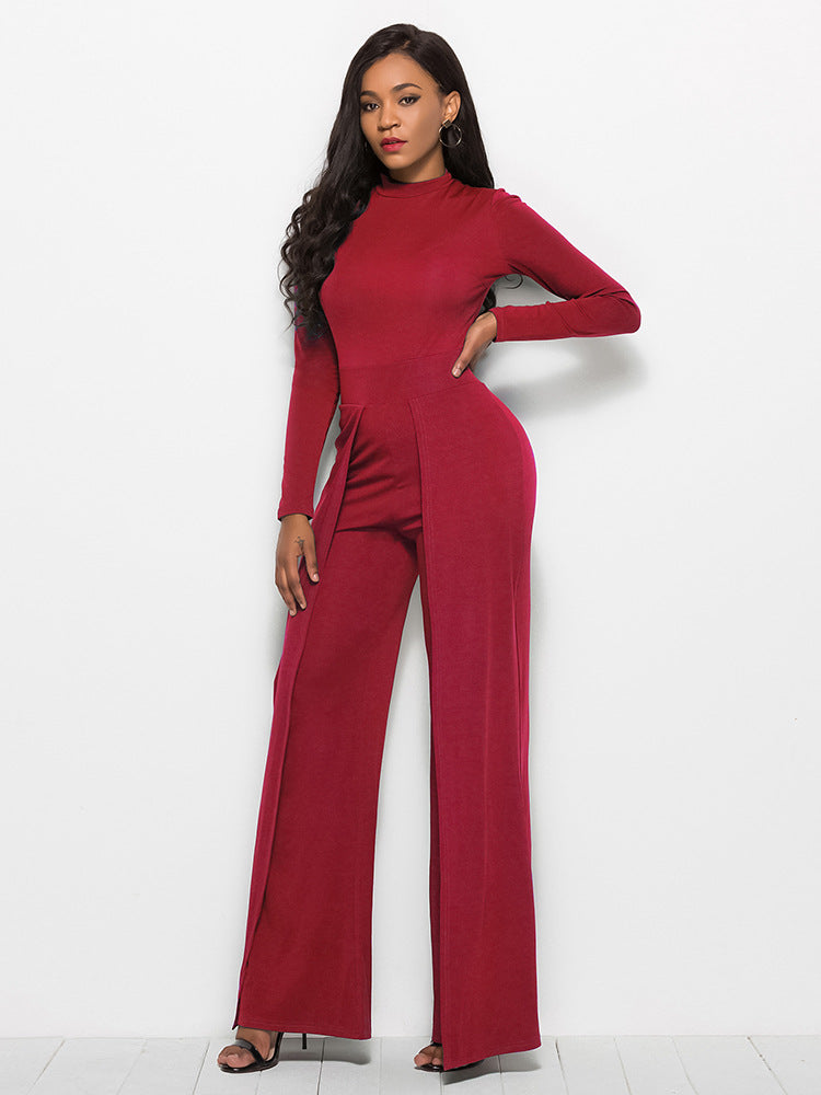 Elegant Long Sleeve Wide Leg Jumpsuit