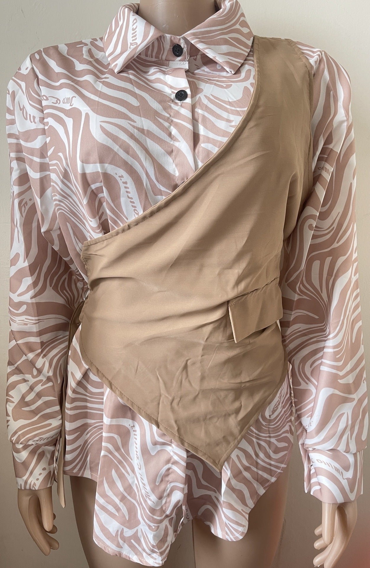 Long Sleeve Top Loose Striped Stitching Fake Shirt