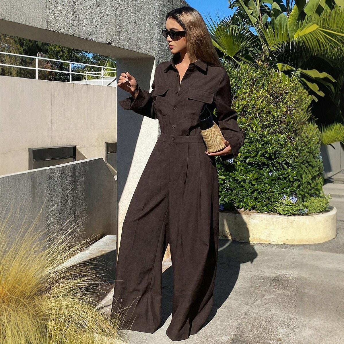 Autumn New Style Workwear-inspired Lapel Jumpsuit For Women