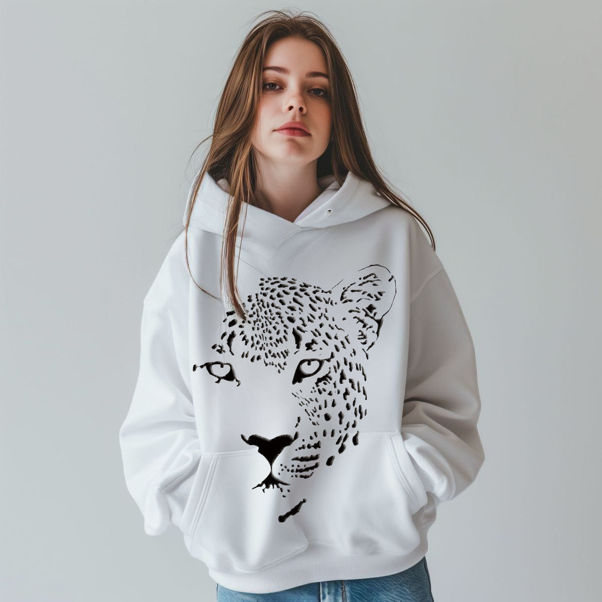 Chic 3D Leopard Print Digital Fashion Sweatshirt