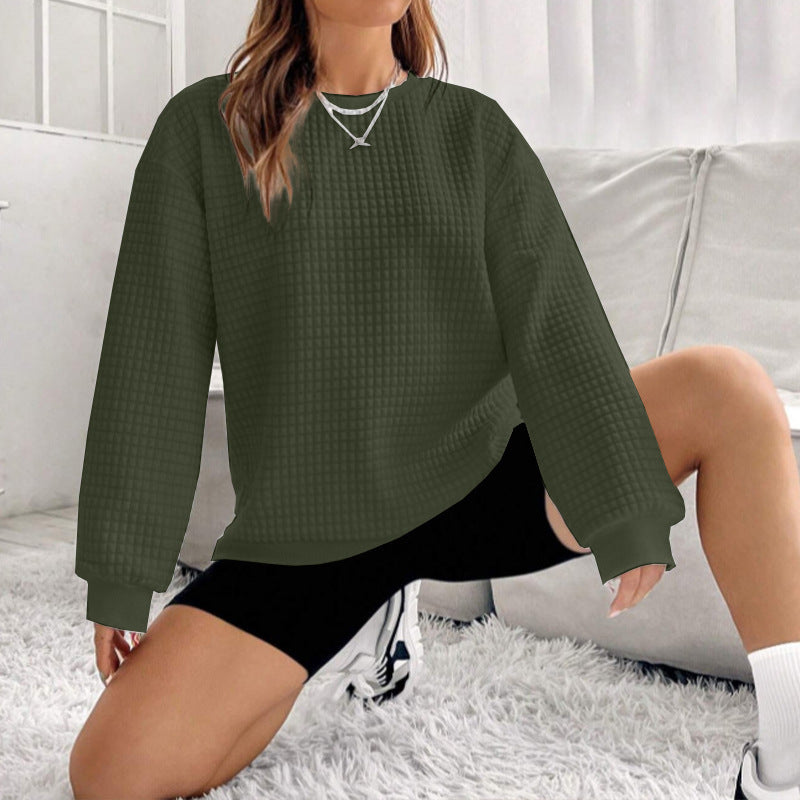 Women's Casual Waffle Knit Long Sleeve Loose Sweater