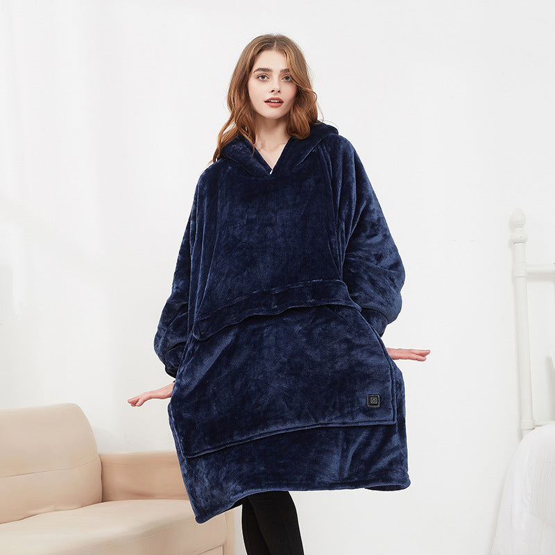 USB Heated Hooded Blanket Pullover for Cozy Winter Warmth