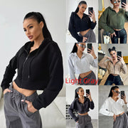 Trendy Cropped Zip-Up Hoodie with Drawstring