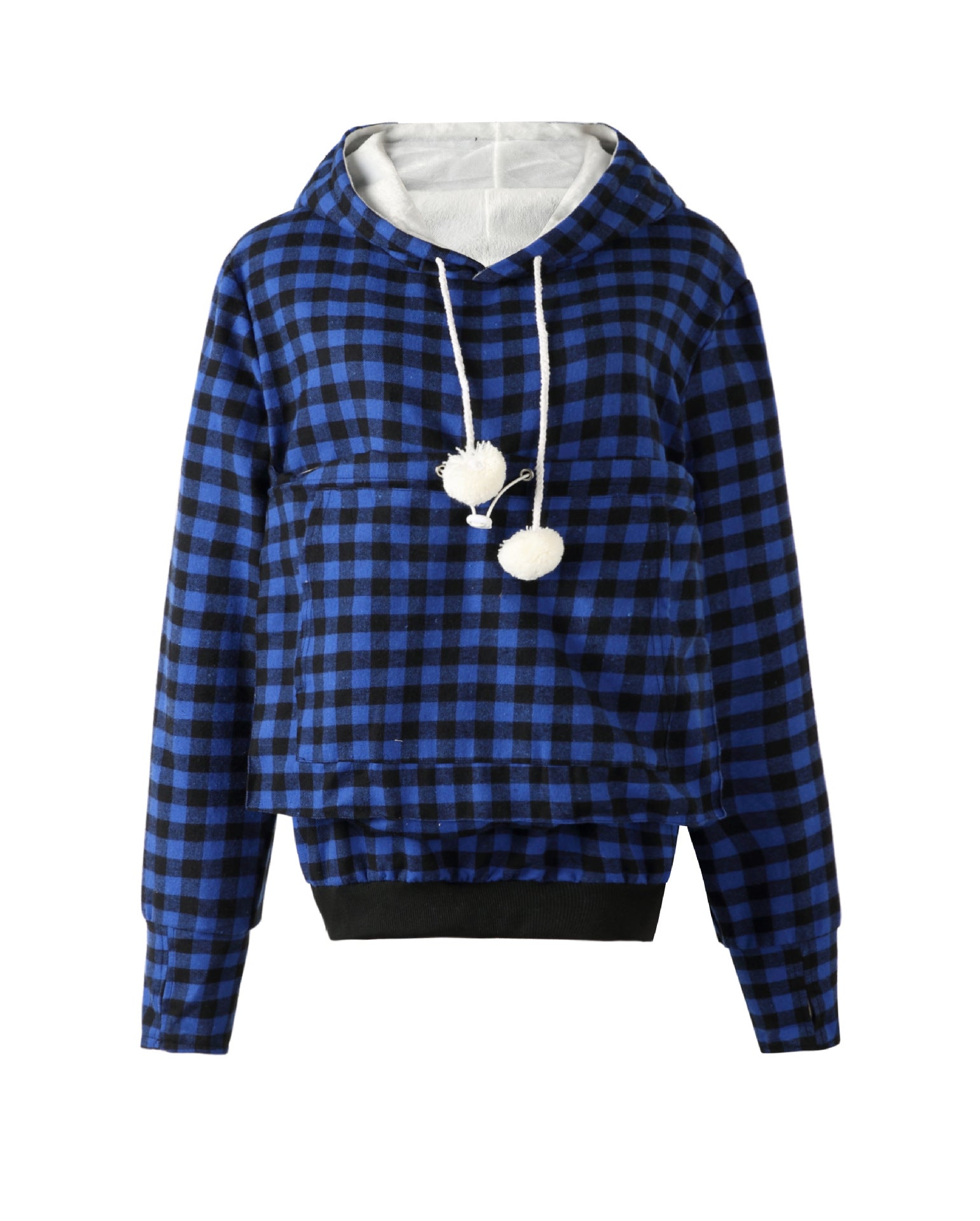 Cozy Plaid Pocket Hoodie with Cute Pet Pouch