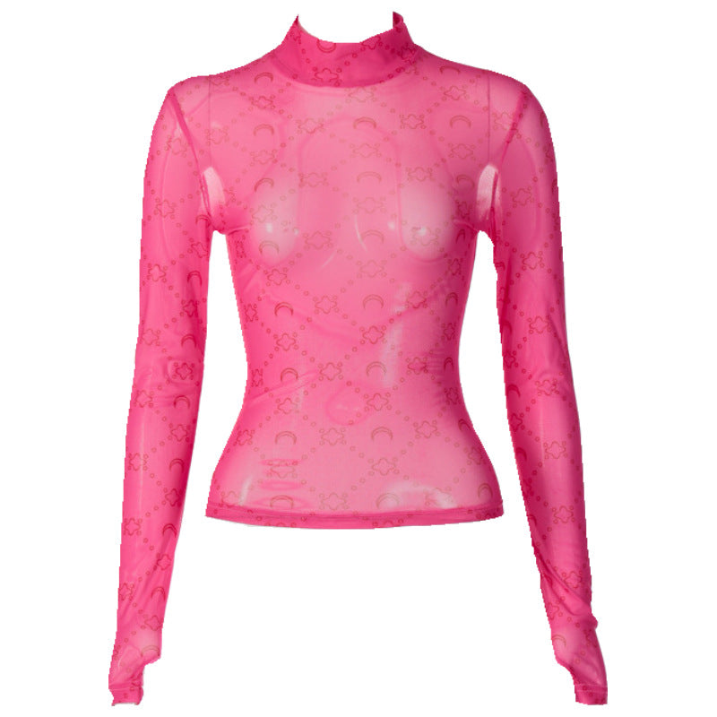 Women's Mesh See-Through Long Sleeve Slim Top
