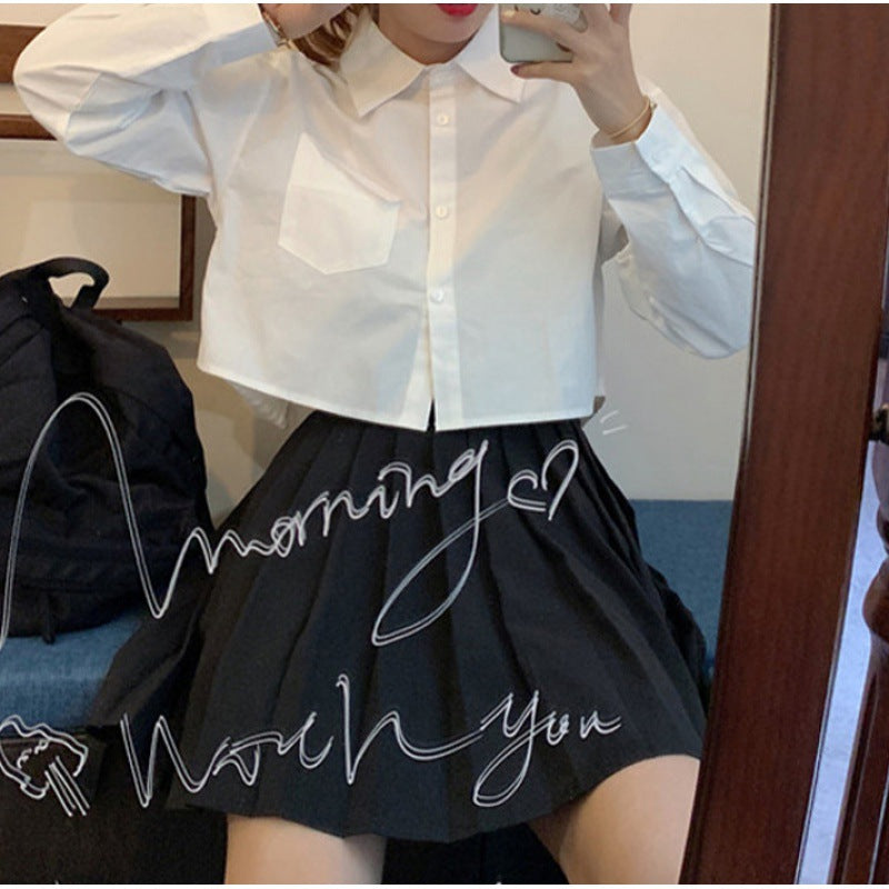 Retro Hong Kong Style Ultra Short Long Sleeve Shirt