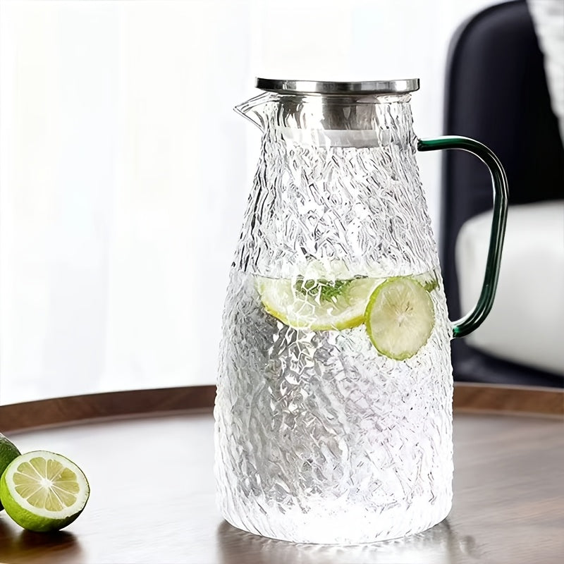 71.71 oz (2 L) Borosilicate Glass Water Jug with Lid, Filter and Wide Yellow Handle