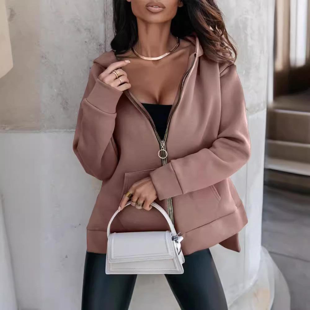 Women's Casual Zip Pocket Hoodie Sweatshirt