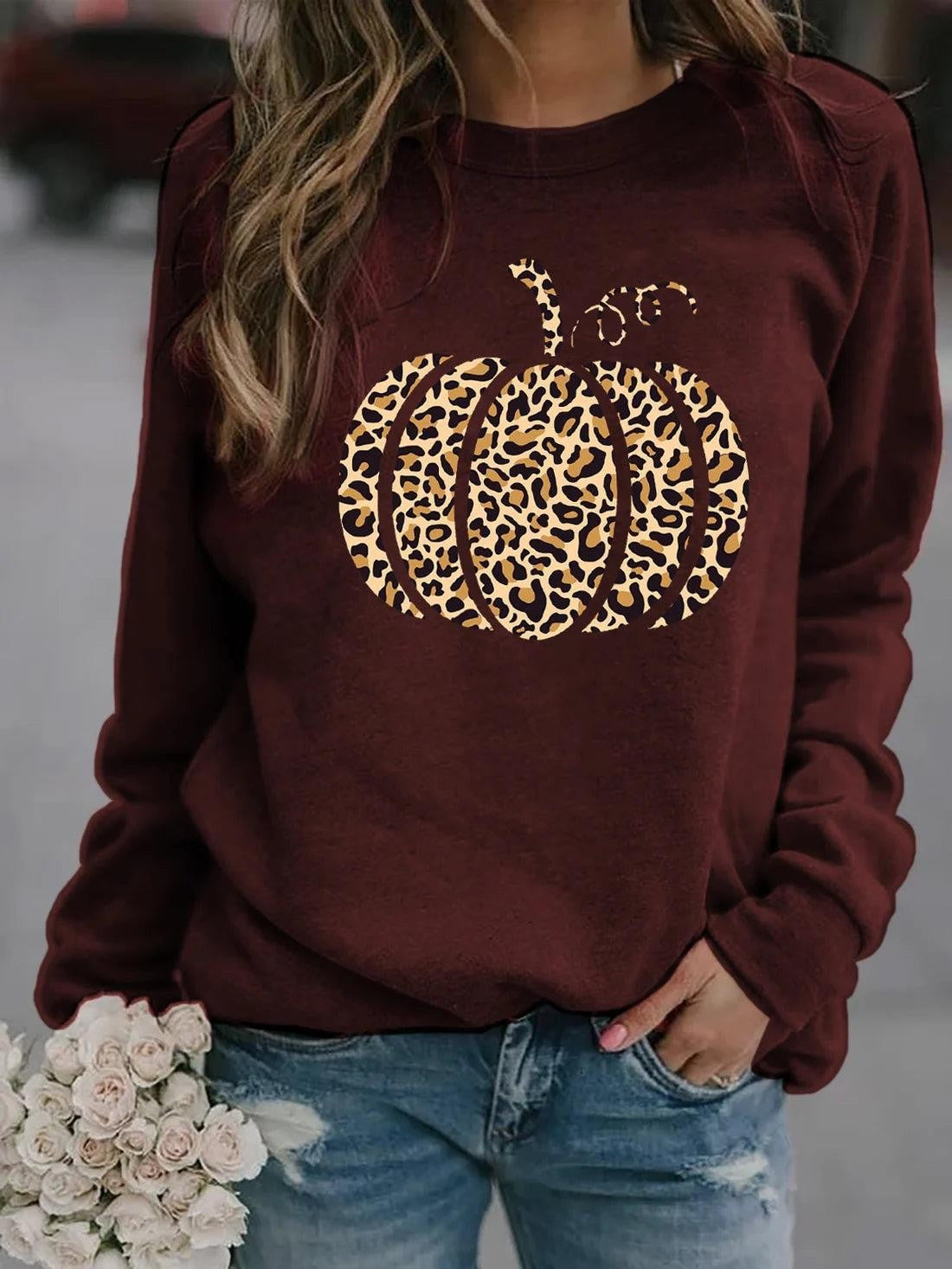 Women's Halloween Pumpkin Print Pullover Sweater