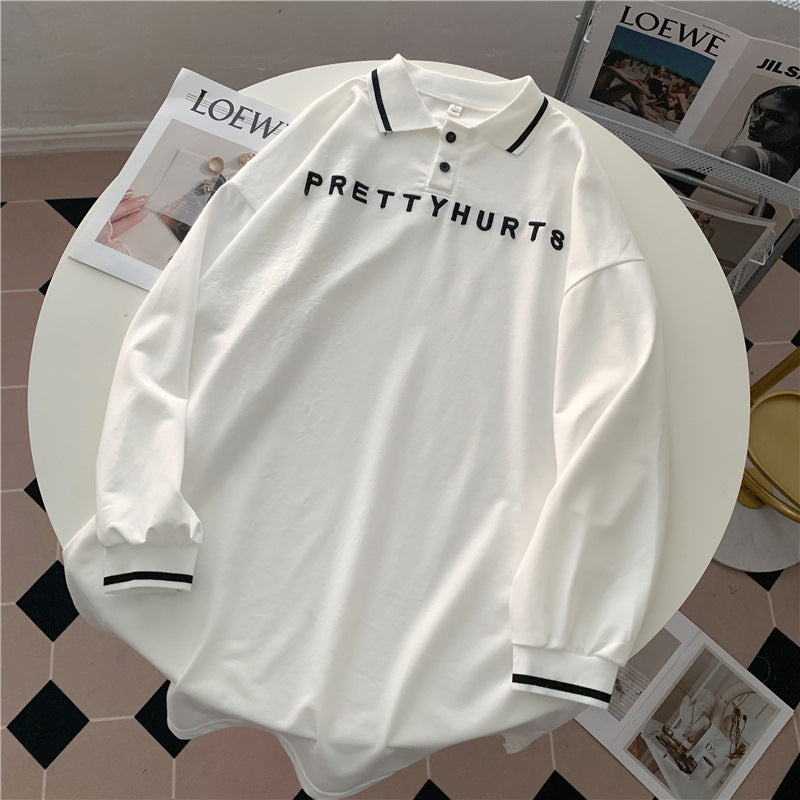 Chic Letter Embroidered Polo Sweatshirt for Women