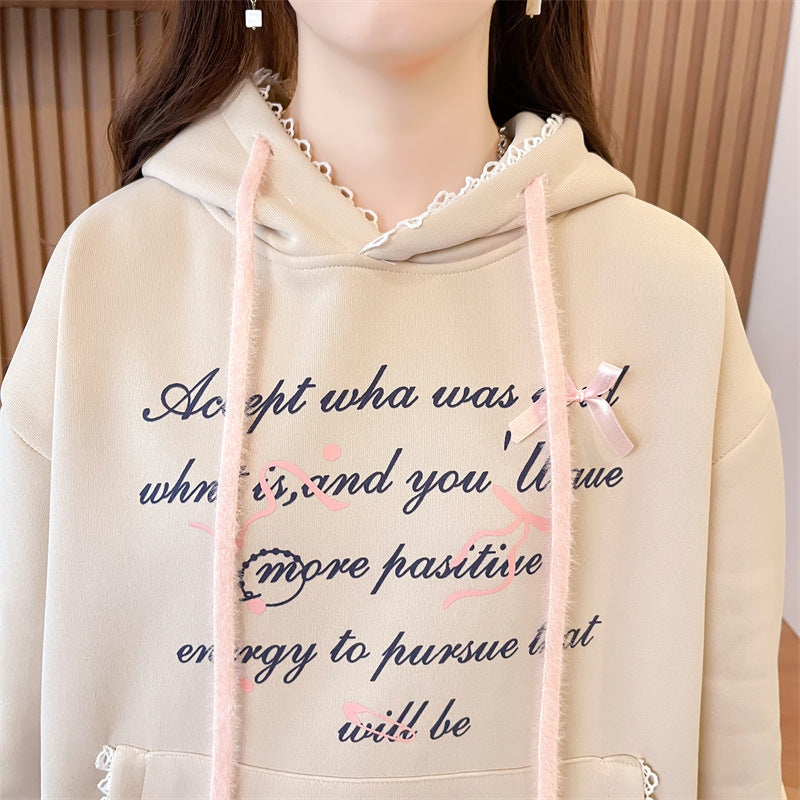 Women's Letter Print Long Sleeve Hooded Sweater