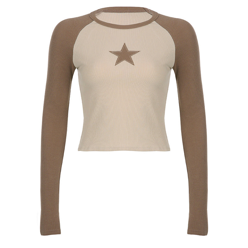Women's Star Patchwork Long Sleeve Slim Fit T-Shirt
