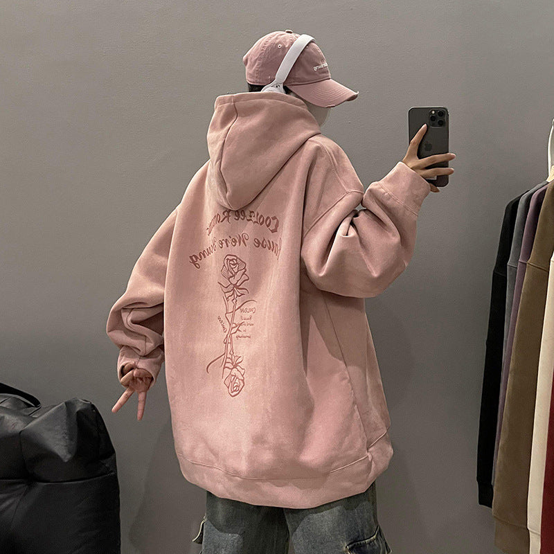 Women's Suede Hooded Pullover Cozy Casual Sweatshirt