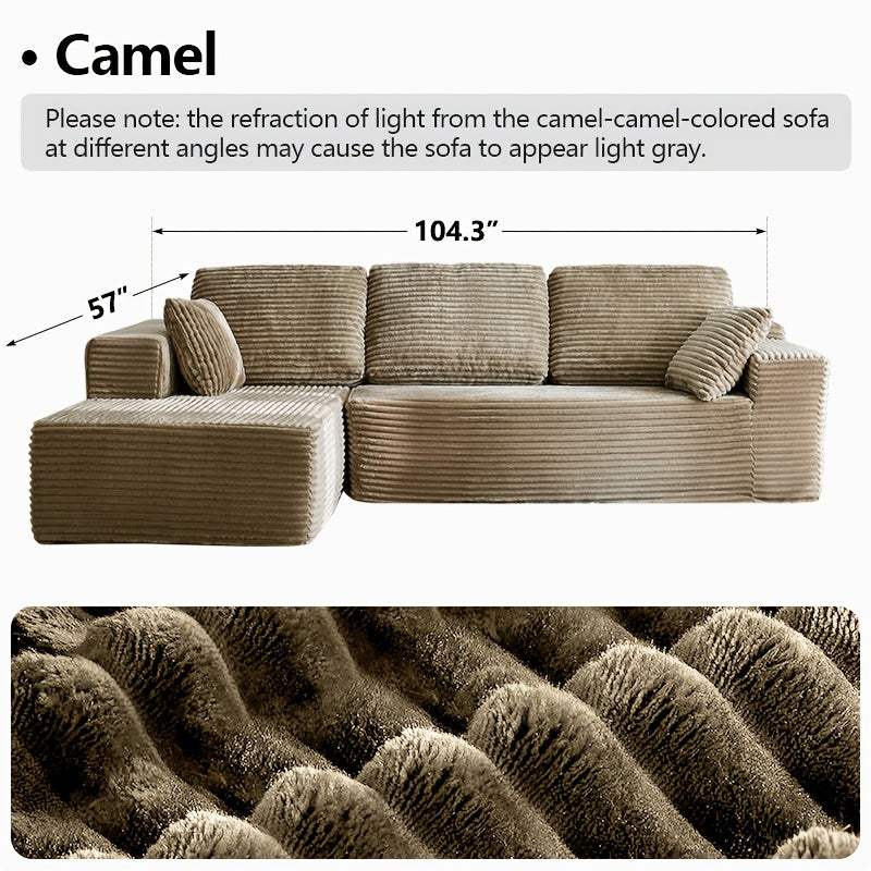 Left chaise L-shaped sectional sofa with memory foam cushions and corduroy upholstery