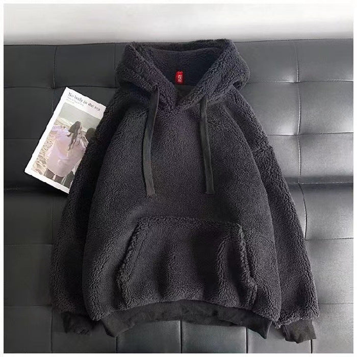 Women's Fleece-Lined Thick Lamb Wool Hooded Sweatshirt