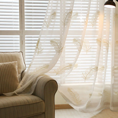 Feather White Embroidered Window Screen