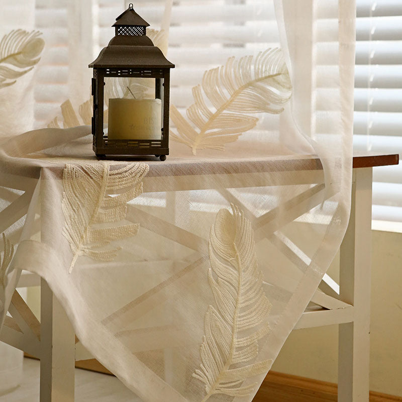 Feather White Embroidered Window Screen