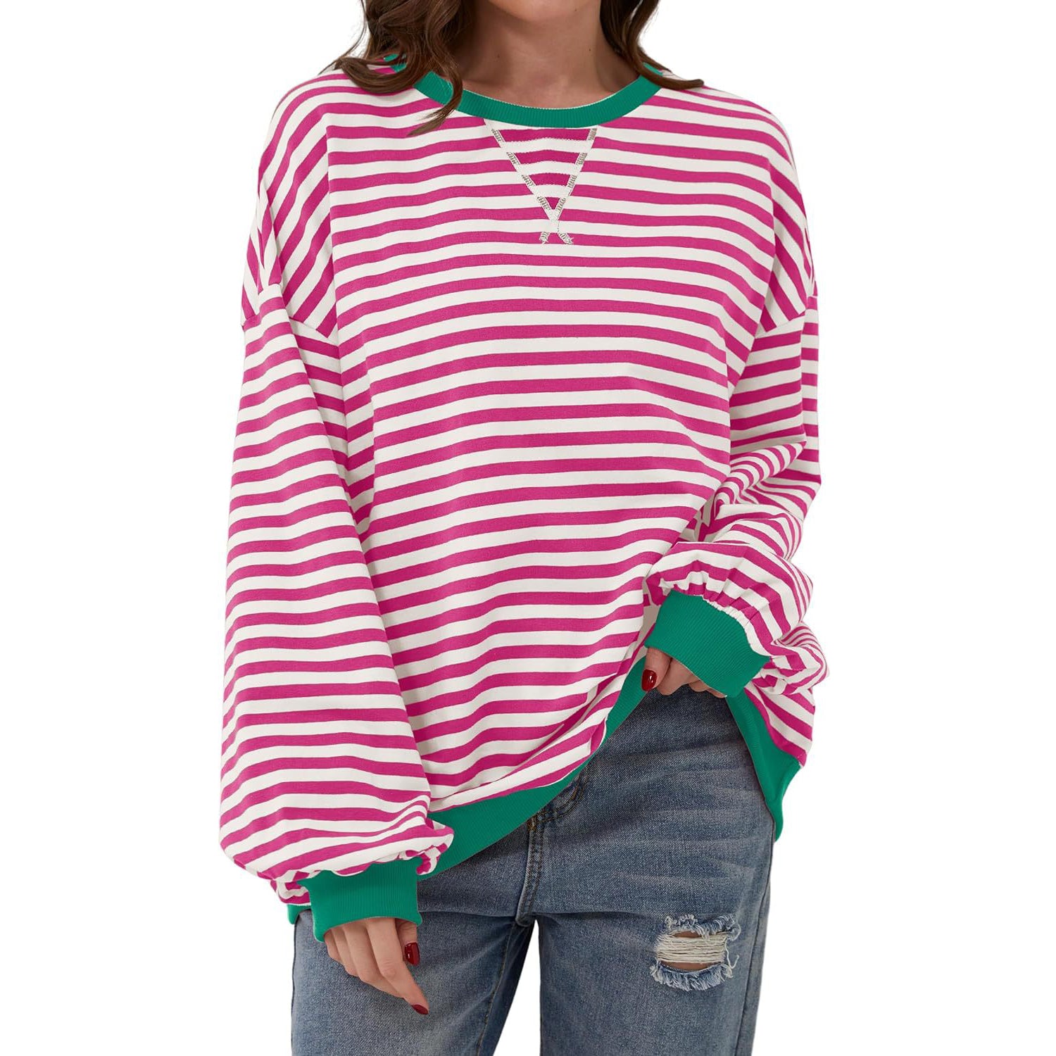 Women's Casual Striped Long Sleeve Pullover Sweater