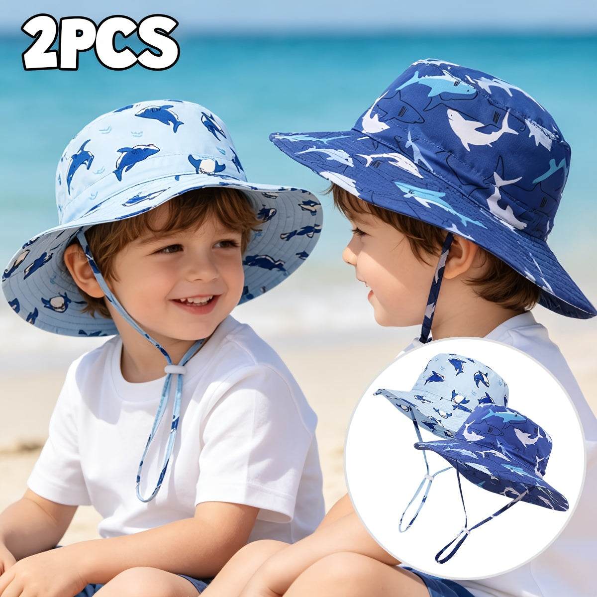 Boys' Shark and Dinosaur Print Wide-Brim Bucket Hats