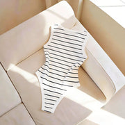 Black And White Striped Sleeveless Bodysuit